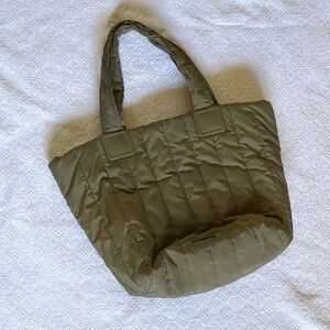 French Connection Green Quilted Tote Bag with Padded Texture